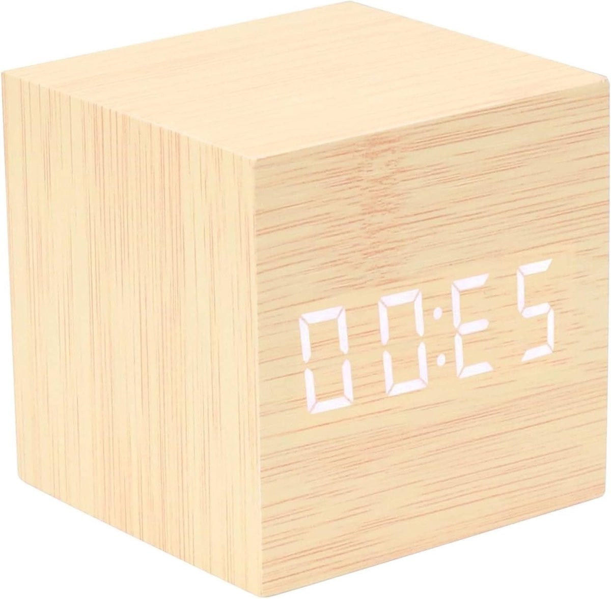 Digitale Houten Alarmklok met LCD Display en Geheugenfunctie, 4 Helderheidsniveaus