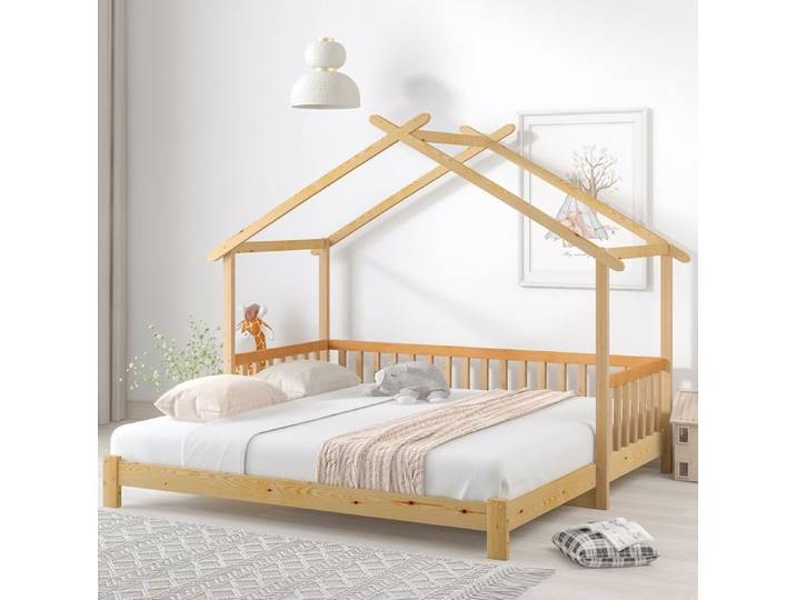 Lit cabane extensible Lit maison Lit enfant Naturel 200x90 cm
