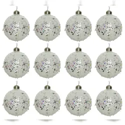 Christmas Decorations 12 Weihnachtskugeln 8cm Glas Lametta Glitzeroptik Christbaumkugeln transparent