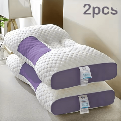 Inspire Essentials CloudRest Ergonomic Knitted Neck Protection Pillow Breathable Moisture Absorption Sleep Pillow 2pcs Purple