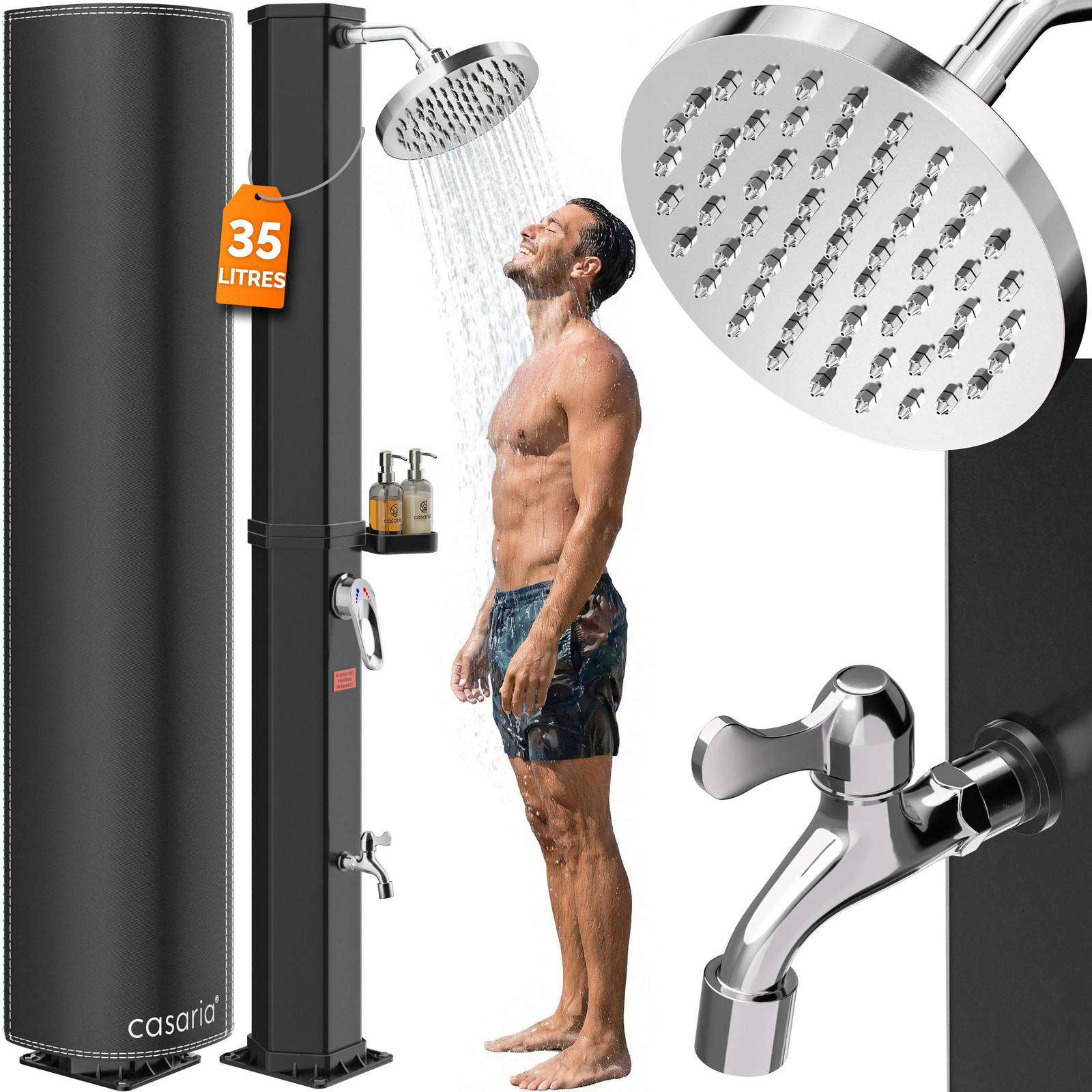 Casaria Zonneboiler 35 liter met UV-bestendige beschermhoes van 105GSM