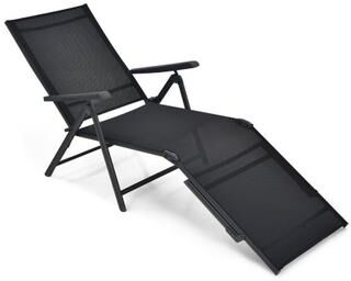 Costway Patio Foldable Chaise Lounge Chair with Backrest and Footrest-Black