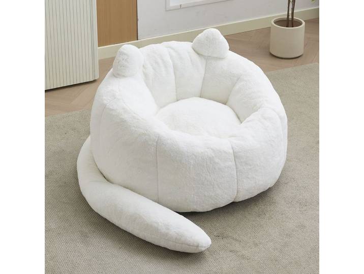 canapé pouf compressé SENVIRO forme chat 112 x 112 x 77 cm blanc