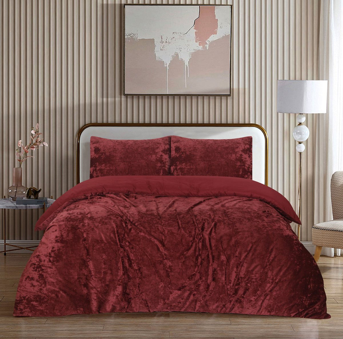 Skylark Iced Crushed Velvet dekbedovertrekset Tweepersoons Bordeaux Rood - 200x220 cm met 2 kussenslopen 60x70 cm