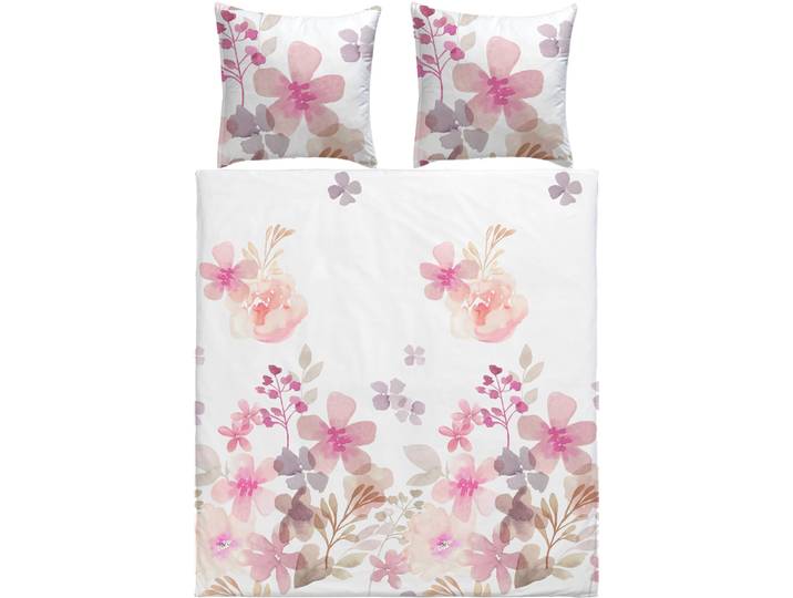 Bettgarnitur Girly Rose Baumwolle 200x210+2x65x65cm - Farbe: weiss/rosa - Material: 100% Baumwoll-Satin - Bettwäschegarnitur