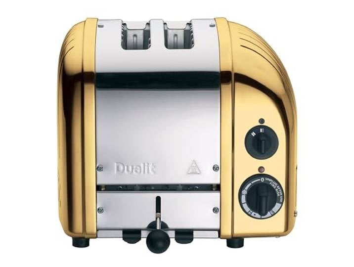 Dualit NEWGEN Premium Toaster 2 Scheiben Messing, handgefertigt in GB Toaster Retro mit ProHeat®-Heizelementen, gleichmäßige Bräune, mechanischer Timer, manueller Hebel, Edelstahlgehäuse