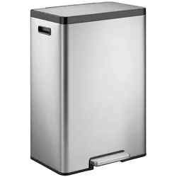PROREGAL Rechteckiger Treteimer aus gebürstetem Edelstahl mit Soft-Close-Deckel & handlichen Kunststoffgriffen | 30 Liter, 64x29,5x36,5cm | Silber