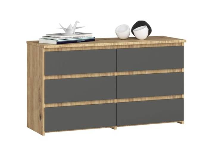 AKORD Kommode CL-100 mit 6 Schubladen Komodenschrank Funktional Für Wohnzimmer Für Schlafzimmer Langlebig Rollenführung ABS-Kante 35x100x57cm Artisan Eiche + Graphitgrau Front