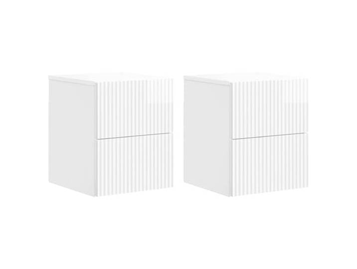 HGFDVCMR Wandmontierter Nachttisch 2er Set Hochglanz Weiß Holzwerkstoff Schwebendes Design spart Bodenfläche im Schlafzimmer und bietet praktische Schubladen für aufgeräumte Aufbewahrung.