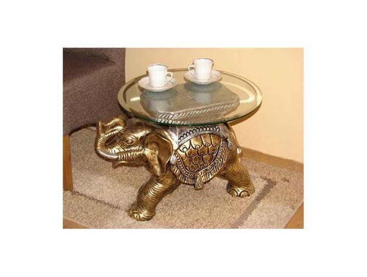 JVmoebel Couchtisch Eleganter Glastisch mit Elefant-Skulptur in Goldfinish (Packung), Made in Europa