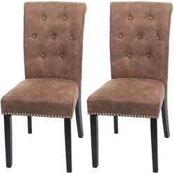 2er-Set Esszimmerstuhl Chesterfield II, Stuhl Küchenstuhl, Nieten ~ Stoff/Textil braun, dunkle Beine