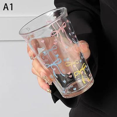 ModernMart Cute Bow Glass Cup High Borosilicate Coffee Mug Aesthetic Pink Drinkware b