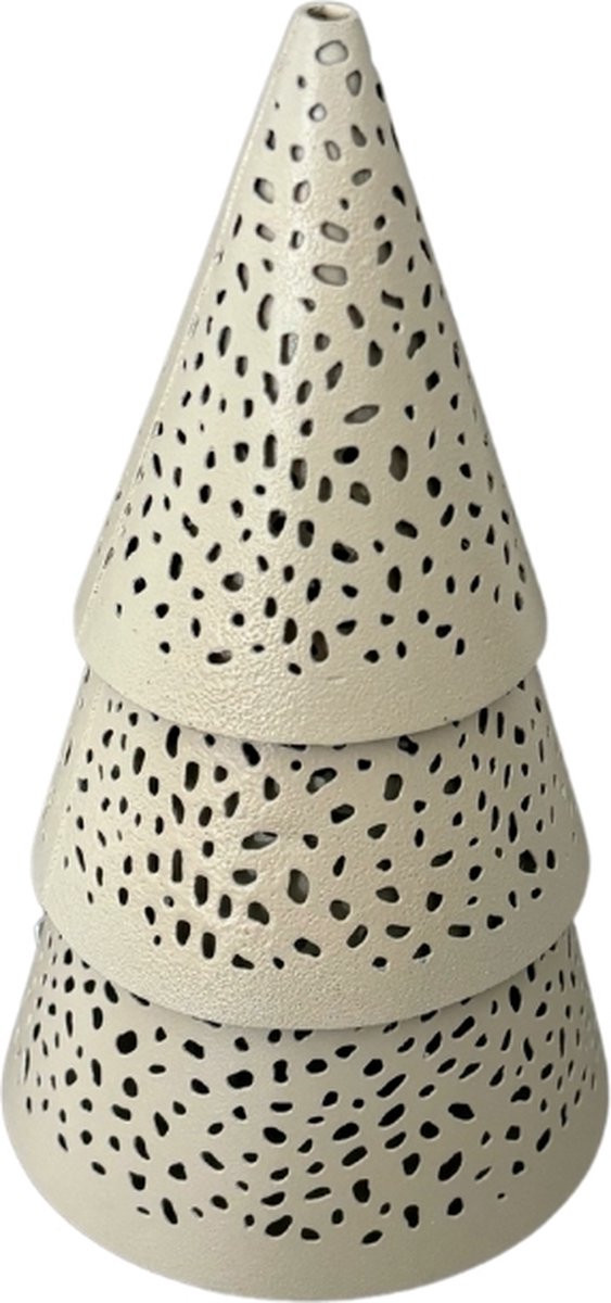 STILL Kerstboom Theelichthouder en Waxinelichthouder in Beige IJzer - 20 x 11 cm
