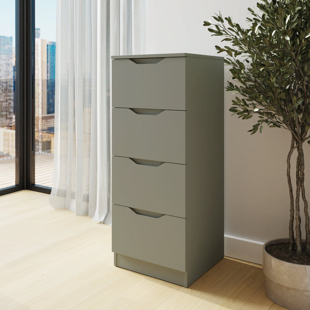 17 Stories Groove Handle Slim 4 Drawer Chest Green 99cm H X 40cm W X 40cm D