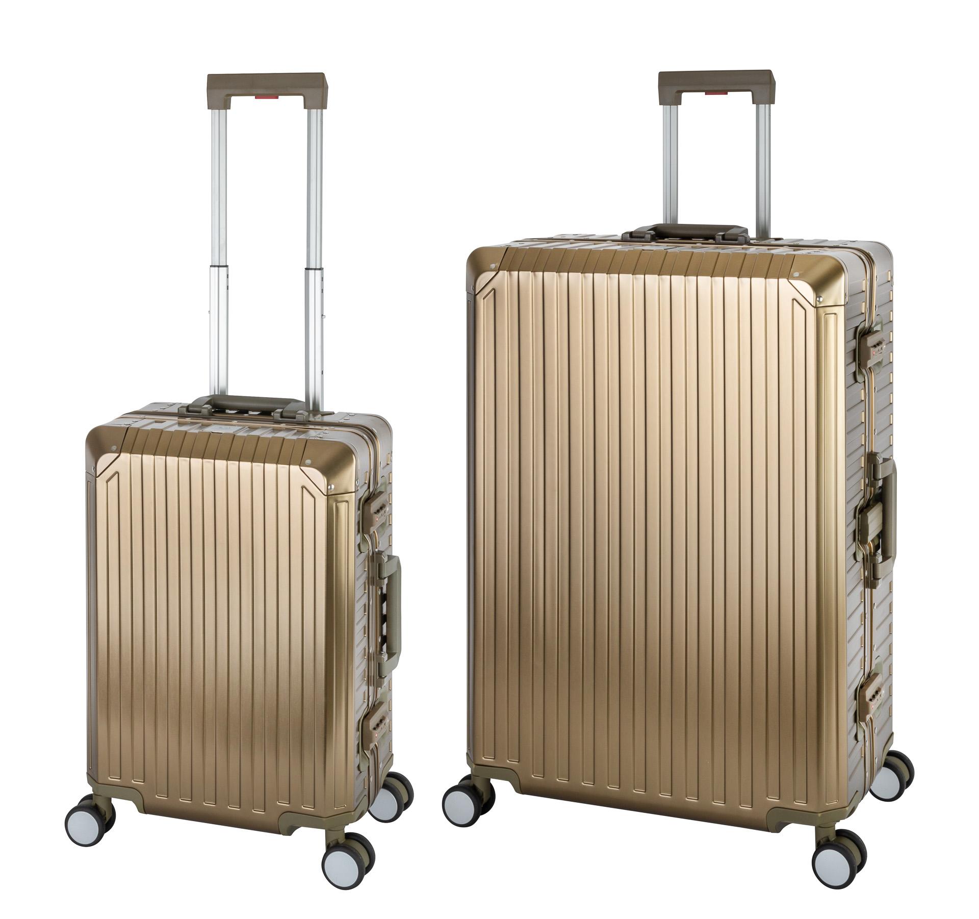 Travelhouse Tokyo Alu Reisekoffer Champagner S-55cm & XL-78cm Hartschalenkoffer Reise Trolley Koffer Set