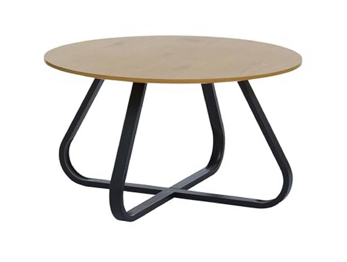 FJORDFORM Couchtisch, Eiche Melamin, Schwarze Metallbeine, Ø80cm, Oak