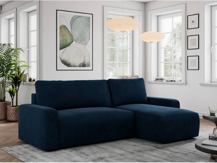 Velvet Stoff, Velvet Couch, Sofa mit Schlaffunktion und Bettkasten, Schlafsofa Velvet, Couchgarnitur Ecke Bettcouch, Velvet Stoff - ARGOS - Dunkelblau Velvet