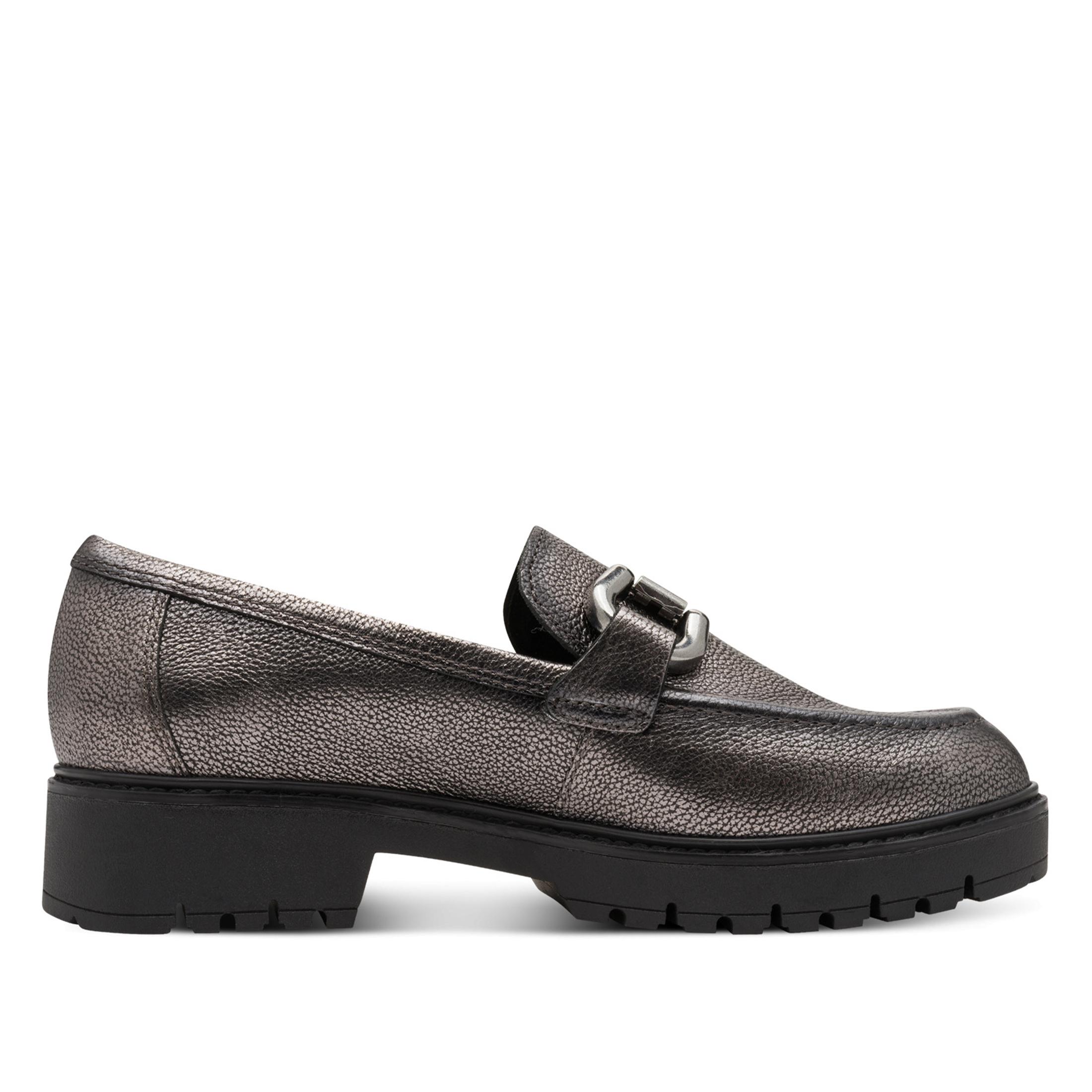Tamaris Damen Zinn Silber Leder Loafer Slip-On Plateauschuhe