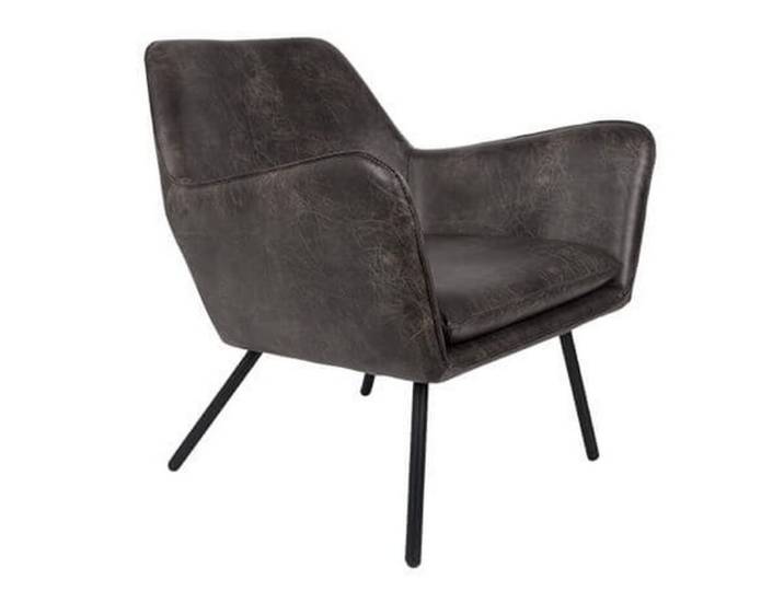 Fauteuil lounge aspect cuir vintage gris très foncé