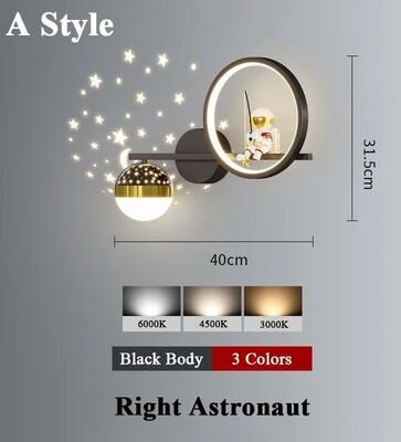 Uplift Picks Astronaut Star Projector Wall Lamp LED Kids Bedroom Sconce black A Right 3 Colors