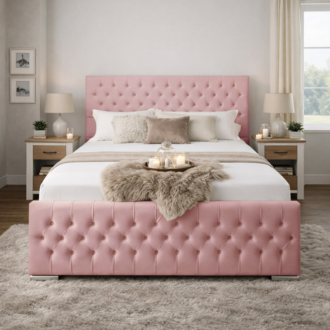 Canora Grey Kensington Upholstered Bed Frame Pink Double (4'6)