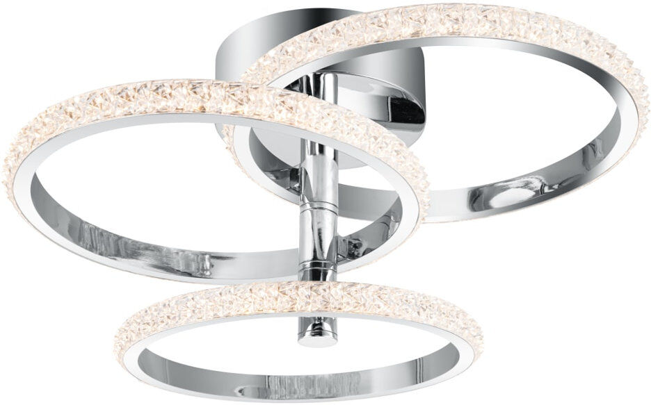 Cosylyte Cowan 3 Ring Built-in, Integrated LED, Modern Beaded Ceiling Light - 43x43x20cm, 3 step dimming, 3,000K Neutral white Chrome 20cm H X 43cm W X 43cm D