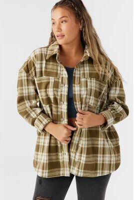 O'Neill s Rune Superfleece Oversized Fit Shacket in Military Olive, Size Small, Polyester
