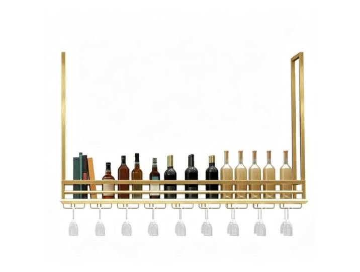 Weinglasregal an der Decke Hängeschrank for Weinflaschen Im Restaurant Weingläser kopfüber aufhängen, auslaufende Weinflaschen ausstellen und aufbewahren(Gold,XXL)