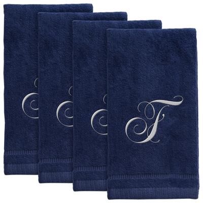 Creative Labs Monogrammed Navy Blue Towels Fingertip Embroidered with Initials