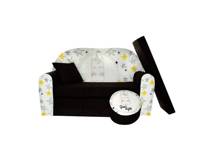 FORTISLINE Kindersitzgruppe Kindersofa Kindercouch Aufklappen Bettfunktion + Hocker W319