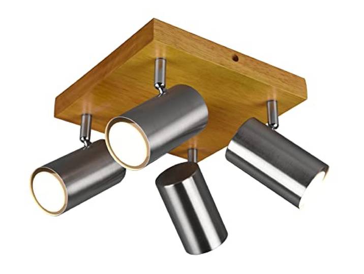 Trio Leuchten Deckenleuchte Marley 812400407, Metall Nickel matt, Holz, exklusiv 4x GU10