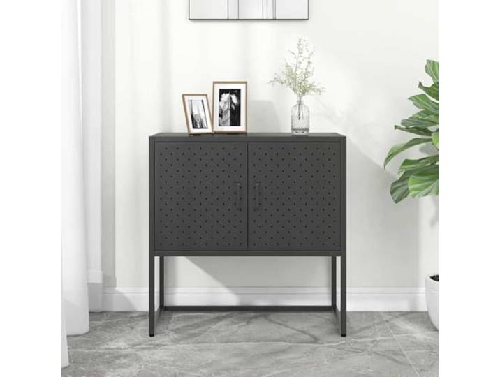 RJPLMFV Anrichte mit 2 Türen, Anthrazit, 75 cm, Stahl Mit Nivellierungen, verstellbaren Füßen, stabiler Platte, ideal für Wohnzimmer oder Eingangsbereich