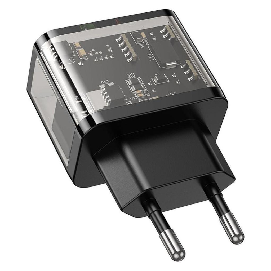 Hoco Adapter wall charger USB A + Type C PD QC3.0 3A 20W N34 transparent (20 W, 2 Ports) (61074523)