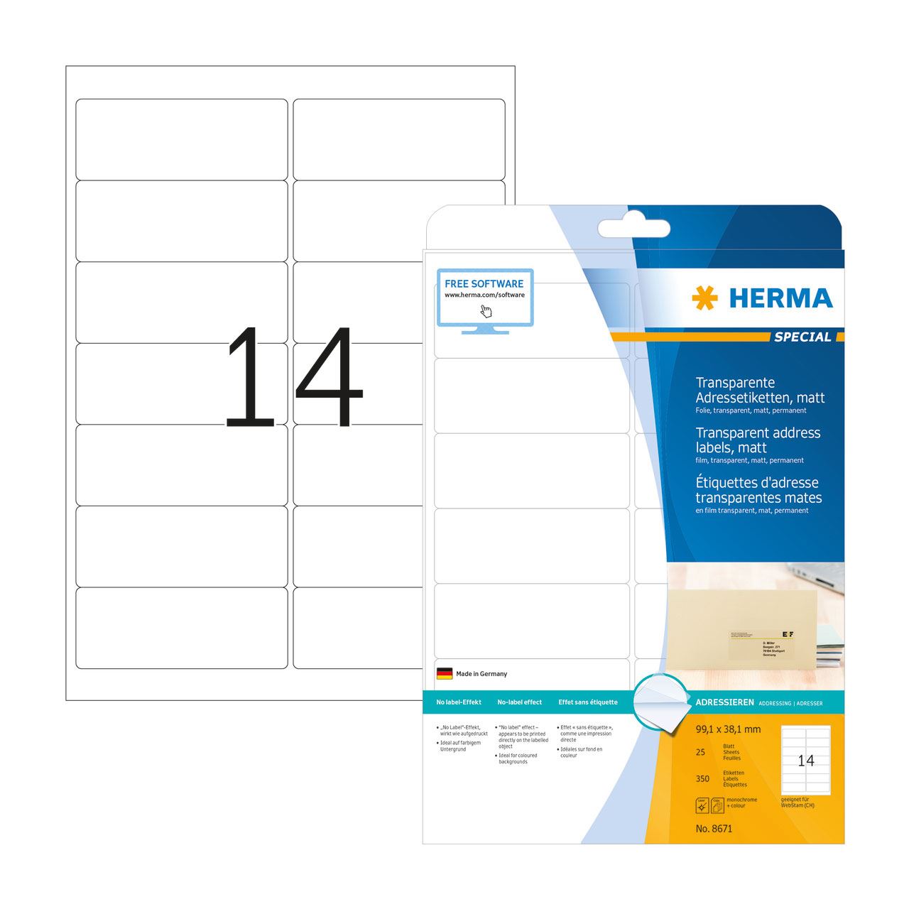 Herma Folien-Etiketten SPECIAL, 99,1 x 38,1 mm, transparent