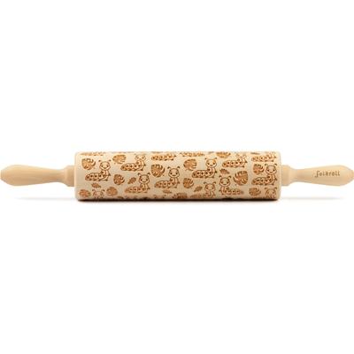 Teigroller FOLKROLL "Raupen", braun (holzfarben), L:43cm Ø:6cm, Massivholz, Teigroller, Keksteig im Handumdrehen mit Motiv versehen