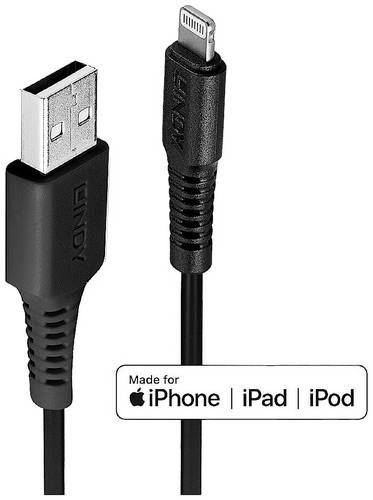 LINDY USB-Kabel USB 2.0 Apple Lightning Stecker, USB-A Stecker 0.50 m Schwarz 31319