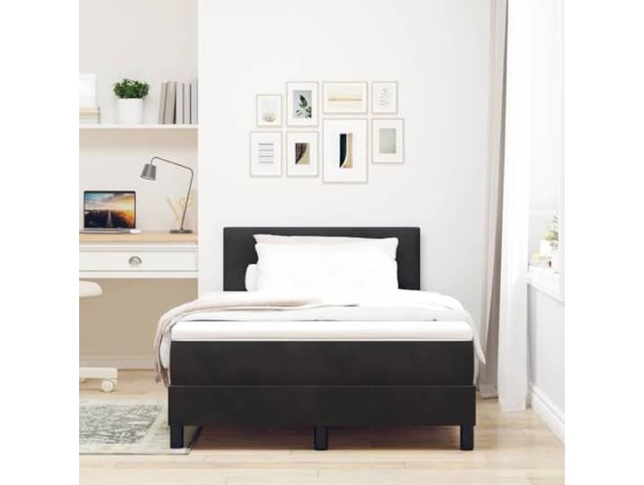 KTHLBRH Boxspringbett Samt schwarz 120 x 190 cm Struktur aus Holz, weicher Schaumstoff, Kopfteil aus Kunstleder, Rahmen mit festen Latten