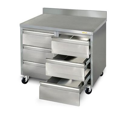 Edelstahlmöbel mit 6 Schubladen 1000 x 700 mm auf Rollen / GOLDINOX