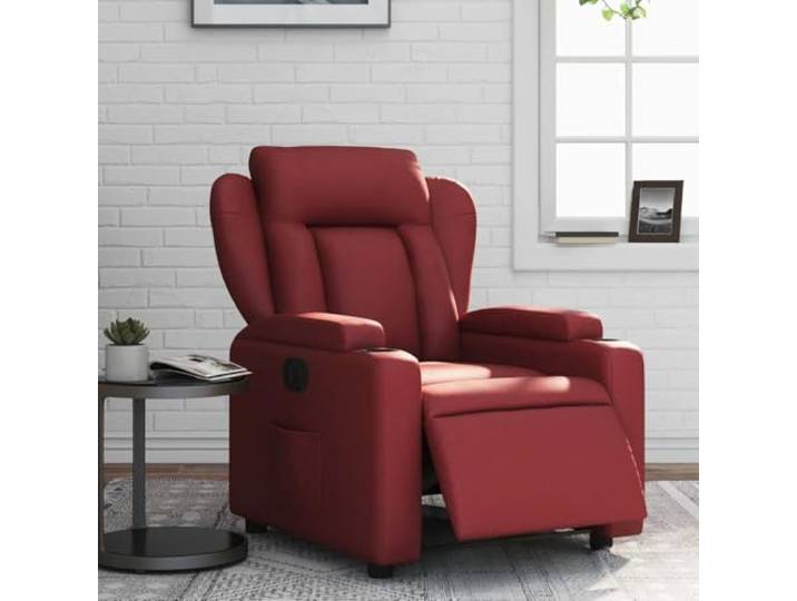 WHOPBXGAD Kunstleder Elektrisch Fernsehsessel 135 Grad Weinrot Relaxsessel Elektrisch Weinrot Kunstleder mit Motor, Getränkehalter, TV-Sessel bis 135 Grad, Wohnzimmer