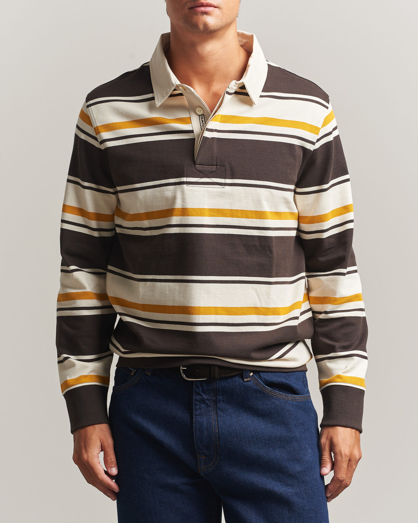 Gant Striped Heavy Rugger Charred Wood Brown men M Flerfarvet