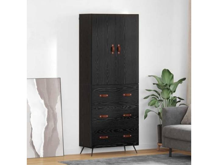 HEFZGDB Stilvolles Highboard mit viel Stauraum in Schwarz Eichen-Optik, modernes Design Highboard aus Holzwerkstoff, praktischer Aufbewahrungsschrank mit Türen, langlebig und stabil