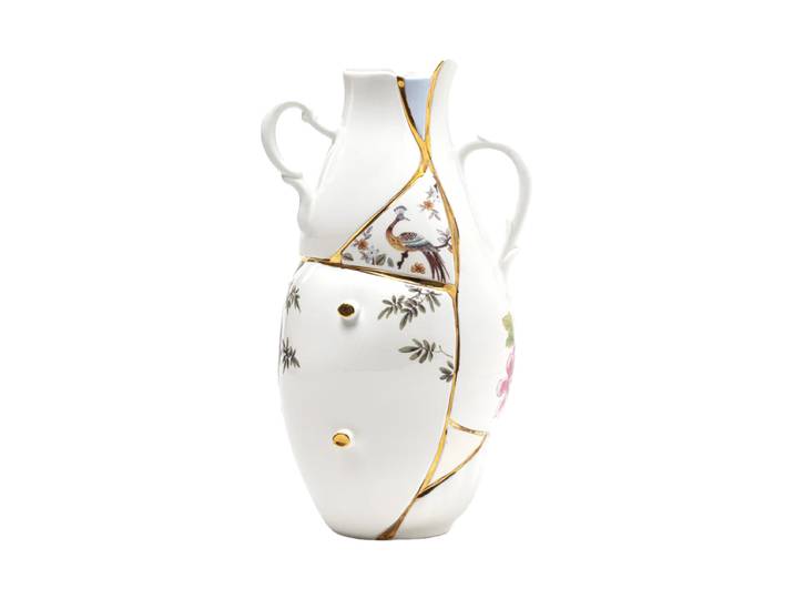 Design Vase „Kintsugi 02“ aus Porzellan mit Golddekor verziert Multicolor Seletti