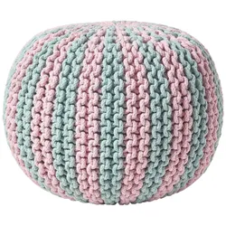 STRICKPOUF rund, blau-rosa gestreift, 40/40/35 cm