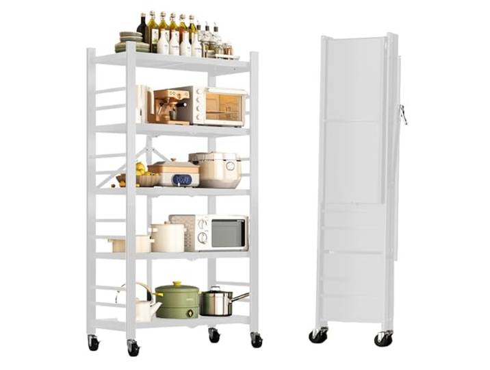 MAGIC SELECT Regal zu Lagern. Modulares Mehrzweckregal. Regal mit Rädern. Klappbares Standregal. Möbel für Küche, Bad, Schlafzimmer, Wohnzimmer mit 5 Ablagefächern.