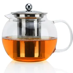 Intirilife Teekanne mit Filter in KLAR - 650ml Glaskanne aus Borosilikatglas mit Siebeinsatz für heiße und kalte Getränke, Tee, Kaffee, Wasser uvm.