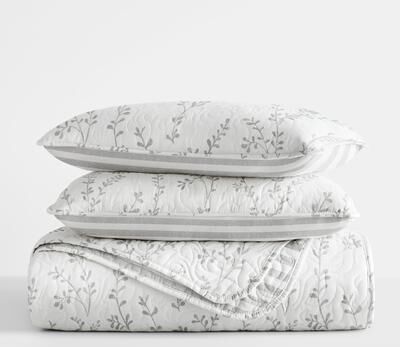 Becky Cameron All Season 3-Piece Sprouting Vines Stripe Reversible Quilt Set with Shams