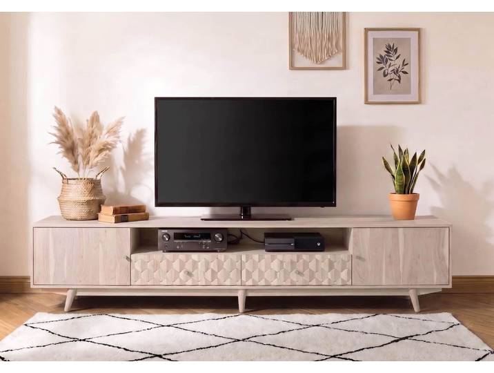 TV-Board Akazie 235x40x49 weiß lackiert MOSAYK #219