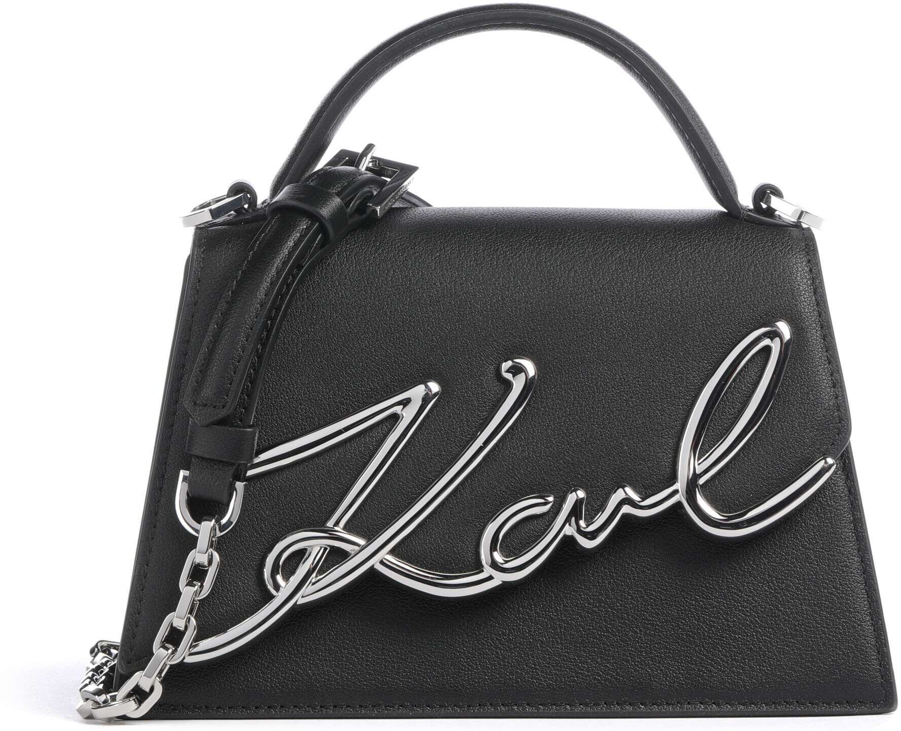 Karl Lagerfeld K/Signature 2.0 Umhängetasche aus Leder, schwarz