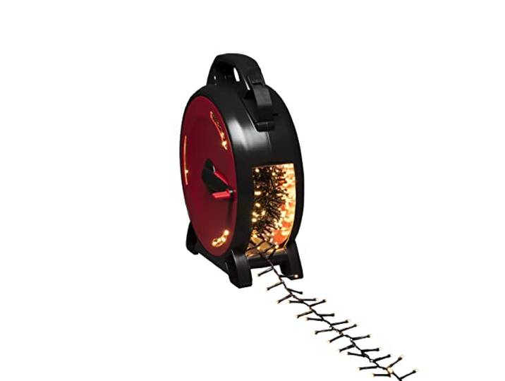 Konstsmide Micro LED Compactlights mit Kabelaufroller, 1000 warm weiße Dioden, 30V, Außen (IP44), schwarzes Kabel - 3849-100