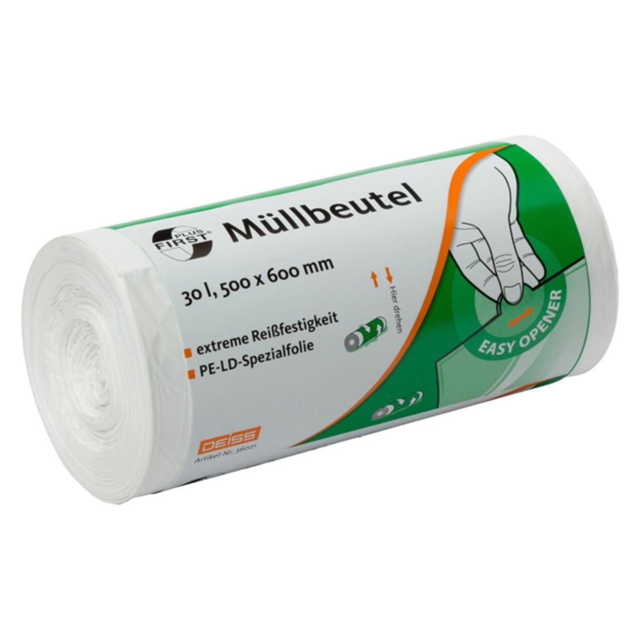 Deiss Müllbeutel First Plus LDPE 30L weiss (50x, 30 l) (36021)